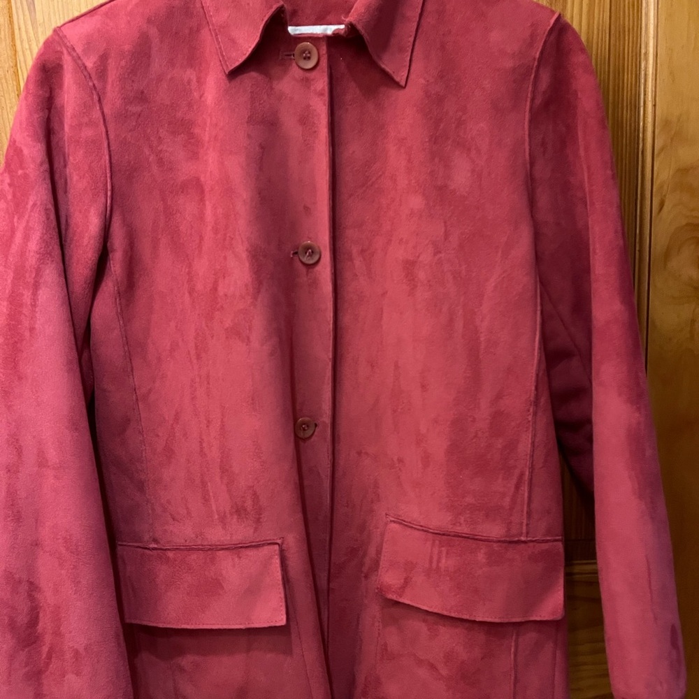 Harvé Benard Rich Red Washable Suede Button Up Jacket